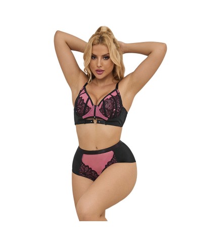 SUBBLIME - 955571 ENSEMBLE SOUTIEN-GORGE EN CUIR VERNI ROSE AVEC FERMETURE ÉCLAIR S/M