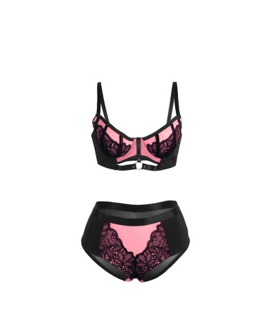 SUBBLIME - 955571 ENSEMBLE SOUTIEN-GORGE EN CUIR VERNI ROSE AVEC FERMETURE ÉCLAIR S/M