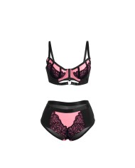 SUBBLIME - 955571 ENSEMBLE SOUTIEN-GORGE EN CUIR VERNI ROSE AVEC FERMETURE ÉCLAIR S/M