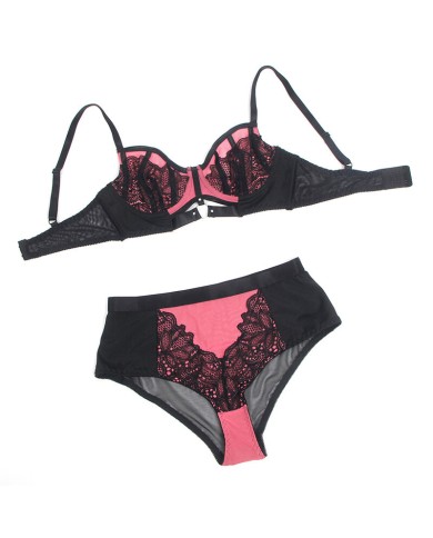 SUBBLIME - 955571 ENSEMBLE SOUTIEN-GORGE EN CUIR VERNI ROSE AVEC FERMETURE ÉCLAIR S/M