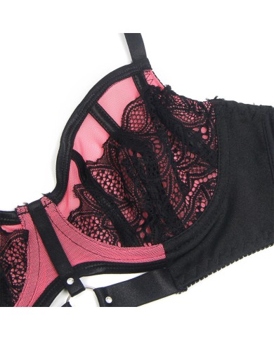 SUBBLIME - 955571 ENSEMBLE SOUTIEN-GORGE EN CUIR VERNI ROSE AVEC FERMETURE ÉCLAIR S/M