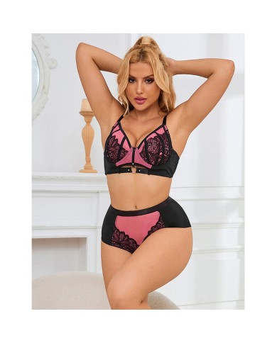 SUBBLIME - 955571 ENSEMBLE SOUTIEN-GORGE EN CUIR VERNI ROSE AVEC FERMETURE ÉCLAIR S/M