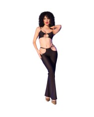 CHILIROSE - CR 4851 ENSEMBLE TOP ET LEGGINGS NOIRS AVEC ACCESSOIRES DORÉS S