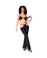 CHILIROSE - CR 4851 ENSEMBLE TOP ET LEGGINGS NOIRS AVEC ACCESSOIRES DORÉS S