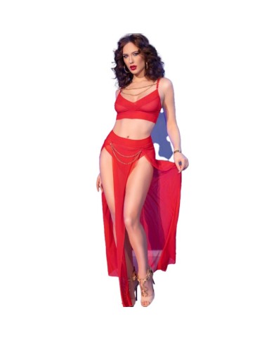 CHILIROSE - CR 4850 ENSEMBLE TOP ET LEGGINGS ROUGE AVEC ACCESSOIRES DORÉS S