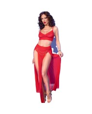 CHILIROSE - CR 4850 ENSEMBLE TOP ET LEGGINGS ROUGE AVEC ACCESSOIRES DORÉS S