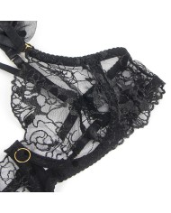 SUBBLIME - 957483 ENSEMBLE SOUTIEN-GORGE ET JARRETELLE EN DENTELLE NOIR S/M