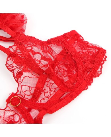 SUBBLIME - 957506 ENSEMBLE SOUTIEN-GORGE ET JARRETELLE EN DENTELLE ROUGE S/M