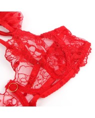 SUBBLIME - 957506 ENSEMBLE SOUTIEN-GORGE ET JARRETELLE EN DENTELLE ROUGE S/M