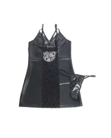 SUBBLIME - 957520 ROBE EN CUIR AVEC DENTELLE FLORALE NOIRE S/M