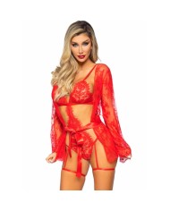 LEG AVENUE - 86123 ENSEMBLE PEIGNOIR ET PORTE-JARRETELLES ROUGE TAILLE S