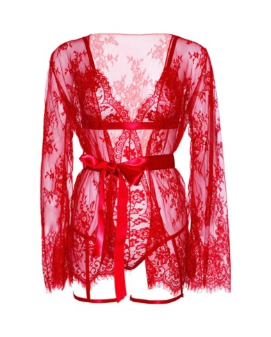 LEG AVENUE - 86123 ENSEMBLE PEIGNOIR ET PORTE-JARRETELLES ROUGE TAILLE S
