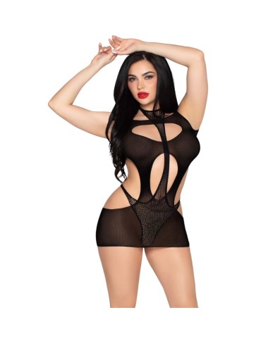 LEG AVENUE - 81680 ROBE MINI OPAQUE ET DÉBARDEUR DOS NU NOIR - TAILLE UNIQUE