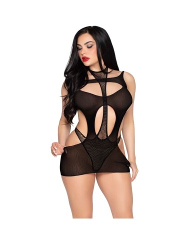 LEG AVENUE - 81680 ROBE MINI OPAQUE ET DÉBARDEUR DOS NU NOIR - TAILLE UNIQUE