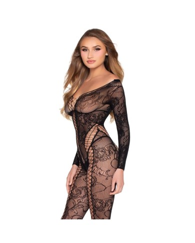 LEG AVENUE - 89369 COMBINAISON EN RÉSILLE ET DENTELLE NOIRE - TAILLE UNIQUE