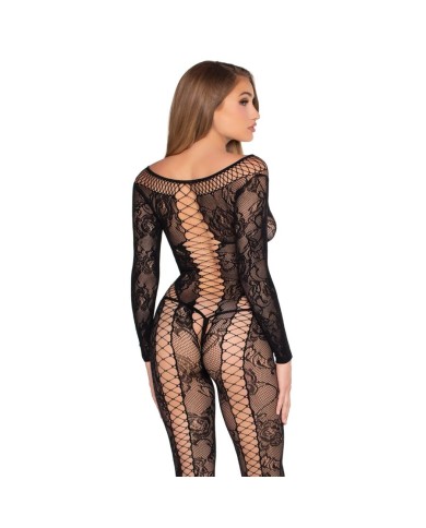 LEG AVENUE - 89369 COMBINAISON EN RÉSILLE ET DENTELLE NOIRE - TAILLE UNIQUE