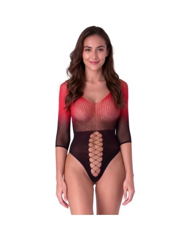 PASSION - BS118 BODYSTOCKING EN MAILLE NOIRE ET ROUGE