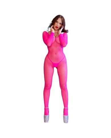CHILIROSE - CR 4894 BODYSTOCKING EN RÉSEILLE ROSE NÉON S/M