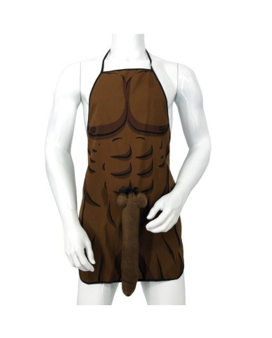 DIABLO PICANTE - TABLIER MUSCLÉ AVEC PÉNIS 3D EN TON MARRON