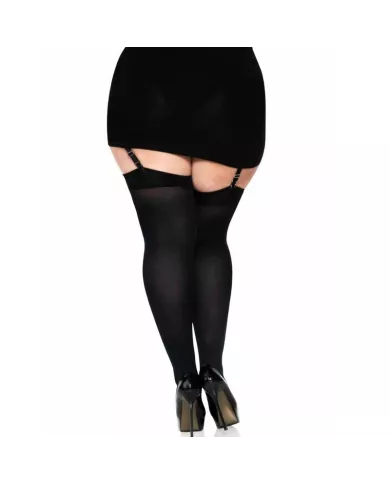 LEG AVENUE - CUISSES HAUTES EN NYLON NOIR AVEC NOEUD NOIR GRANDE TAILLE