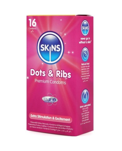 SKINS - PACK DE 16 PRÉSERVATIFS PREMIUM DOTS & RIBS