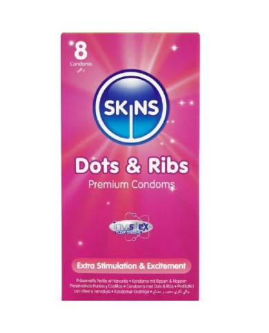 SKINS - PACK DE 8 PRÉSERVATIFS PREMIUM DOTS & RIBS