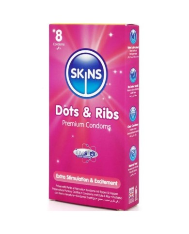 SKINS - PACK DE 8 PRÉSERVATIFS PREMIUM DOTS & RIBS