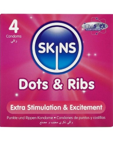 SKINS - PACK DE 4 PRÉSERVATIFS PREMIUM DOTS & RIBS