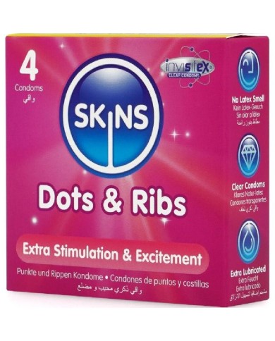 SKINS - PACK DE 4 PRÉSERVATIFS PREMIUM DOTS & RIBS