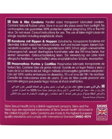 SKINS - PACK DE 4 PRÉSERVATIFS PREMIUM DOTS & RIBS