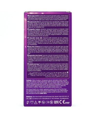 SKINS - PACK DE 8 PRÉSERVATIFS EXTRA LARGES PREMIUM