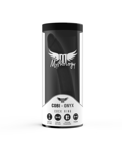 MYTHOLOGY - GODE ANAL COBI ONYX AVEC ANNEAU DE BITE ET TESTICULE 13 CM EN SILICONE