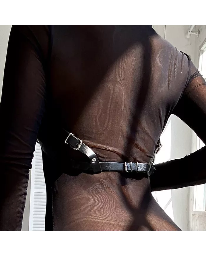 SUBBLIME - HARNAIS POITRINE EN CUIR NOIR TAILLE UNIQUE
