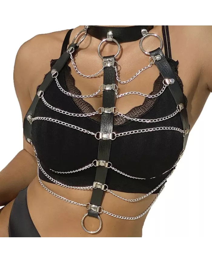 SUBBLIME - HARNAIS POITRINE CHAÎNE S EN CUIR NOIR TAILLE UNIQUE