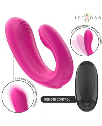 INTENSE - JANET DOUBLE STIMULATEUR ET VIBRATEUR EN U AVEC TÉLÉCOMMANDE ROSE