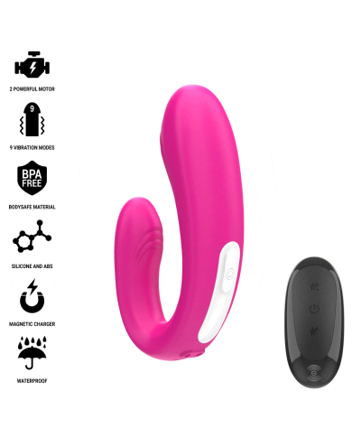 INTENSE - JANET DOUBLE STIMULATEUR ET VIBRATEUR EN U AVEC TÉLÉCOMMANDE ROSE
