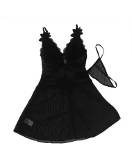 SUBBLIME - TISSU TULLE BABYDOLL AVEC DENTELLE ET DÉTAIL FLEUR NOIR S/M