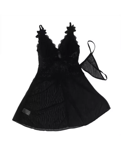 SUBBLIME - TISSU TULLE BABYDOLL AVEC DENTELLE ET DÉTAIL FLEUR NOIR L/XL