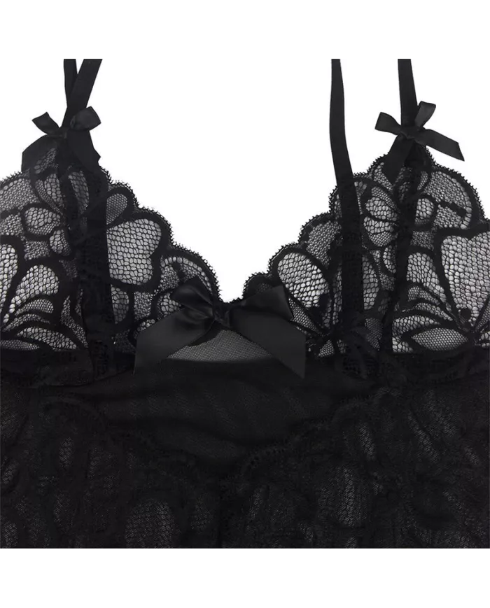 SUBBLIME - BABYDOLL  BRETELLES RÉGLABLES ET DENTELLE TRANSPARENTE IMPRIMÉ FLORAL NOIR S/M SUBBLIME - BABYDOLL  BRETELLES RÉGLABLES ET DENTELLE TRANSPARENTE IMPRIMÉ FLORAL NOIR S/M