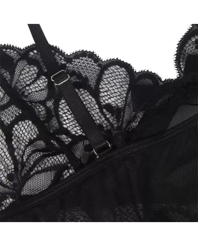 SUBBLIME - BABYDOLL  BRETELLES RÉGLABLES ET DENTELLE TRANSPARENTE IMPRIMÉ FLEURI NOIR L/XL
