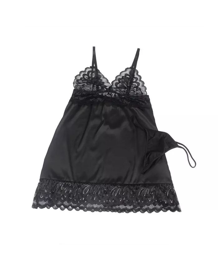 SUBBLIME - BABYDOLL AVEC POITRINE IMPRIMÉ FLEURI NOIR L/XL