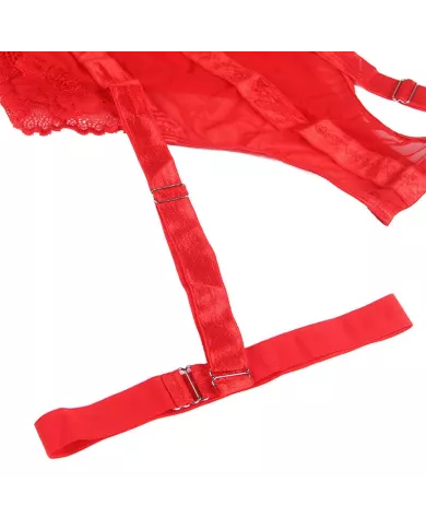 SUBBLIME - TEDDY AVEC JARRETIÈRE DÉTAIL POITRINE ROUGE S/M