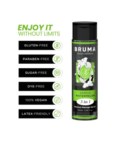 BRUMA - HUILE DE MASSAGE PREMIUM EFFET CHALEUR SAVEUR DE PASTÈQUE 3 EN 1 - 100 ML