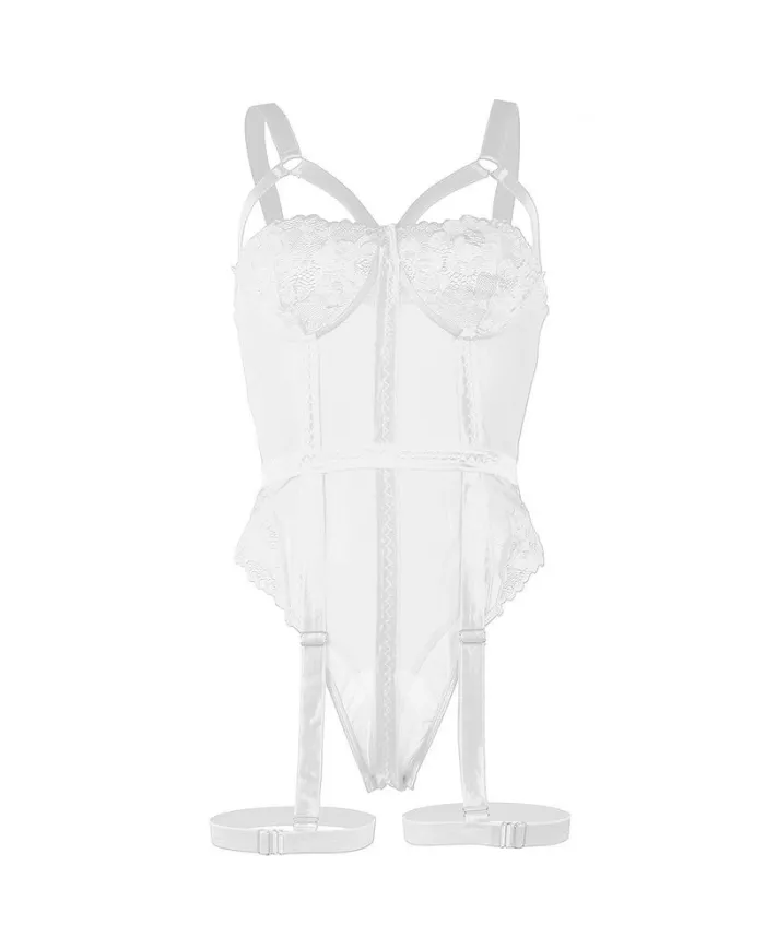 SUBBLIME - TEDDY AVEC JARRETIÈRE DÉTAIL POITRINE BLANC S/M