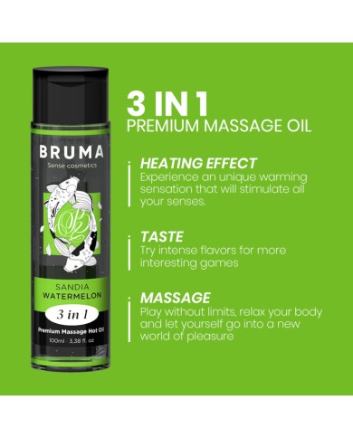 BRUMA - HUILE DE MASSAGE PREMIUM EFFET CHALEUR SAVEUR DE PASTÈQUE 3 EN 1 - 100 ML