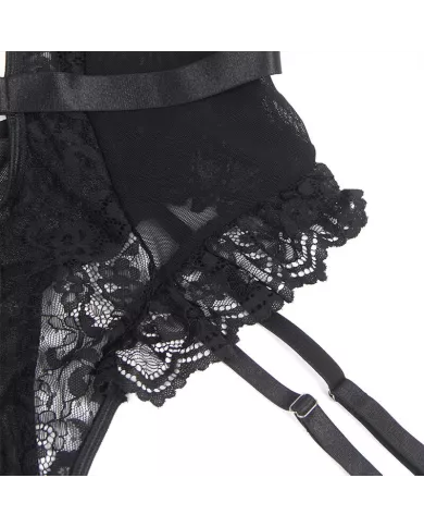 SUBBLIME - TEDDY AVEC JARRETIÈRE AVEC DÉTAIL DENTELLE ET BANDES NOIR L/XL