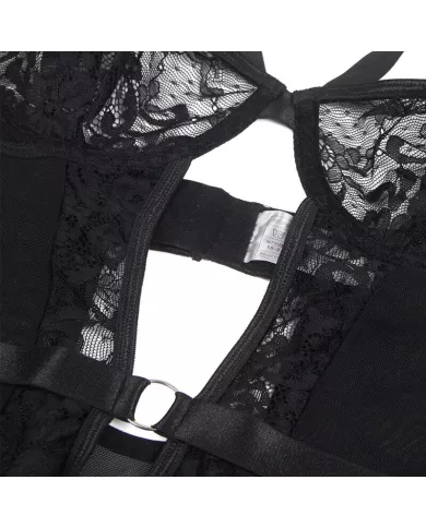 SUBBLIME - TEDDY AVEC JARRETIÈRE AVEC DÉTAIL DENTELLE ET BANDES NOIR L/XL