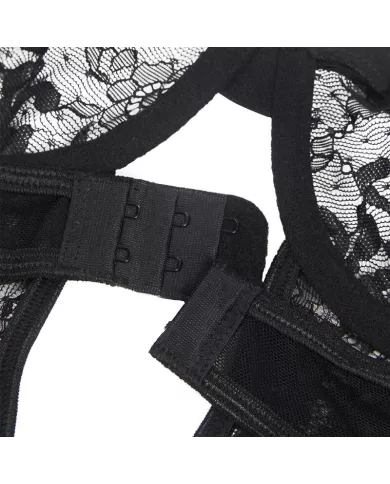 SUBBLIME - TEDDY AVEC JARRETIÈRE AVEC DÉTAIL DENTELLE ET BANDES NOIR L/XL