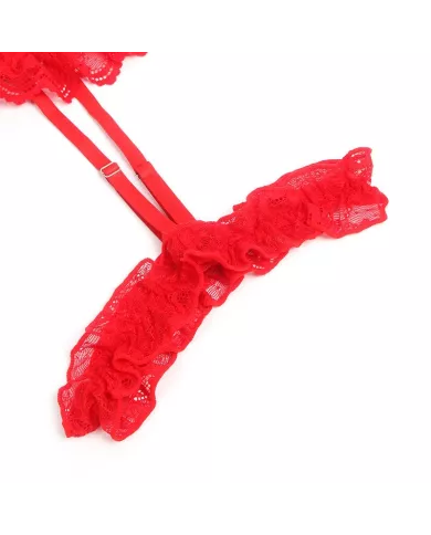 SUBBLIME - TEDDY AVEC JARRETIÈRE AVEC DÉTAIL DENTELLE ET BANDES ROUGE S/M