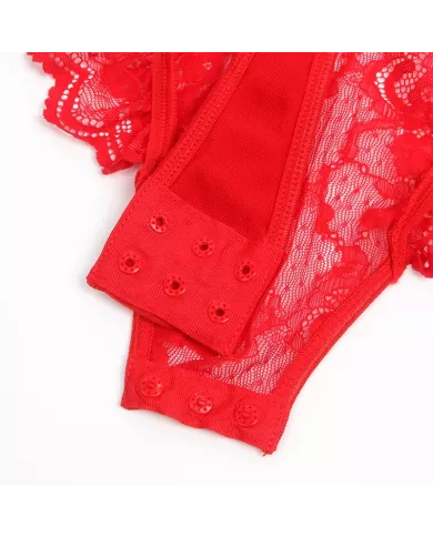 SUBBLIME - TEDDY AVEC JARRETIÈRE AVEC DÉTAIL DENTELLE ET BANDES ROUGE S/M